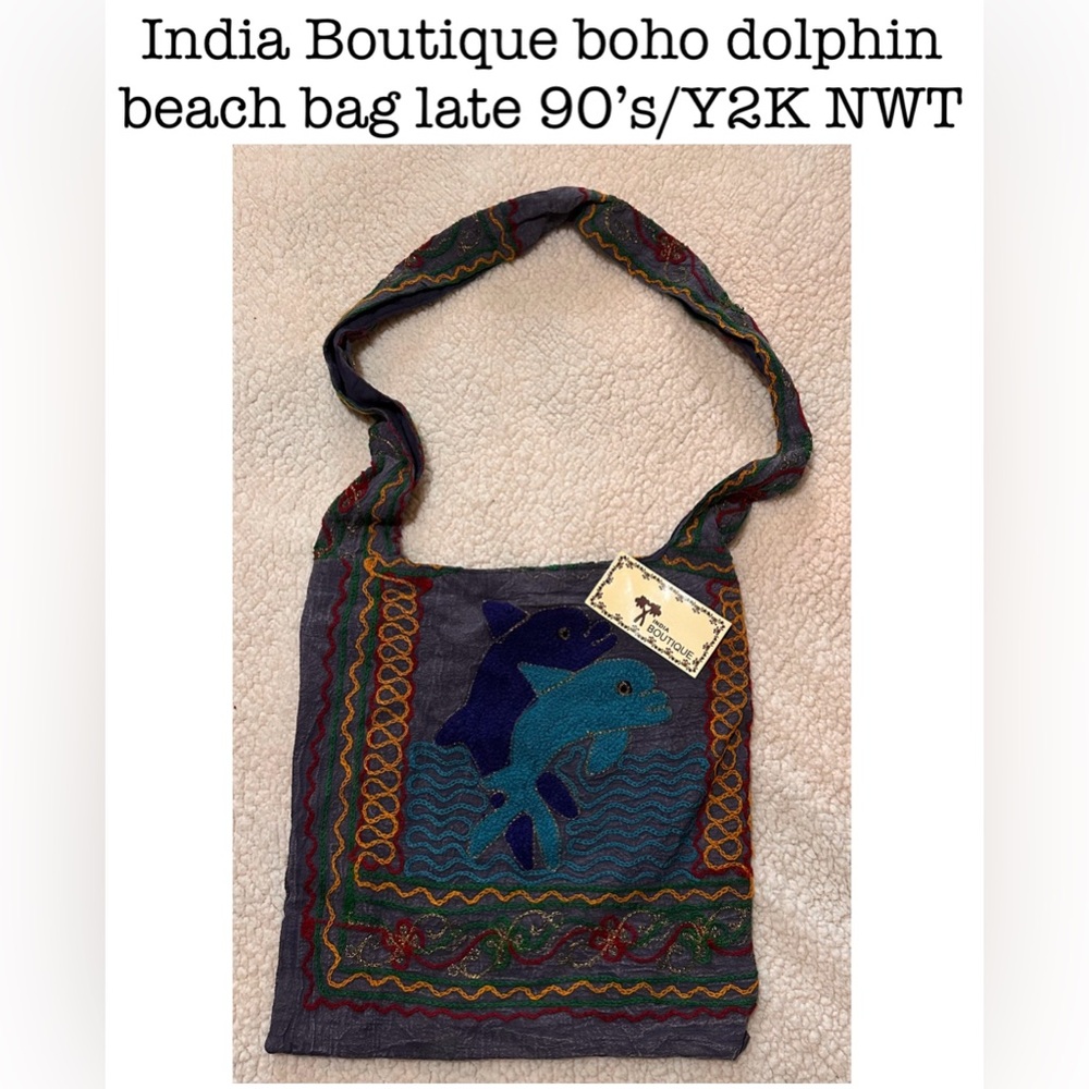 India Boutique boho dolphin beach messenger crossbody bag purse vintage NWT